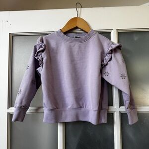 Cat and Jack Purple Sweatshirt W/ Eyelet Sleeves And Ruffle Girl's Size XS 4/5
